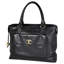 Chanel Black Grained Calfskin Tote Bag Black