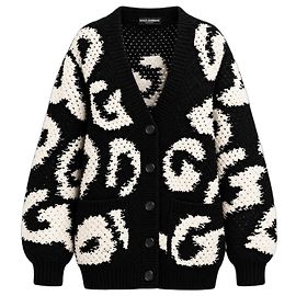 Dolce & Gabbana Logo Strickjacke aus Kaschmir-Mix Schwarz Weiß