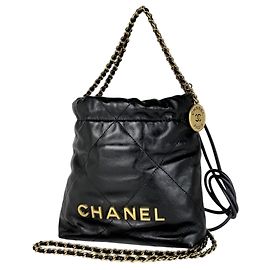Chanel CHANEL Handbag 22 Mini 2WAY Leather Black AS3980 Women's Black