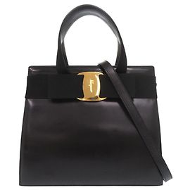 Salvatore Ferragamo Vara Ribbon Leather Handbag Black