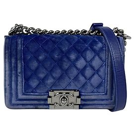 Sac à épaule Chanel Boy en velours Bleu