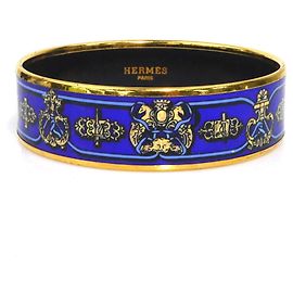 Hermès Hermes Blue and Gold Enamel Bangle Bracelet Blue Golden