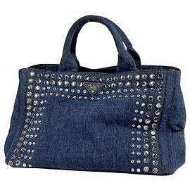 Prada Canapa Studded 2-Way Tote Bag in Denim Blue Blue