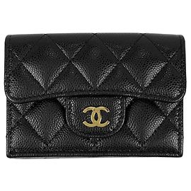 Chanel Tri-fold Wallet in Black Grained Calfskin Black