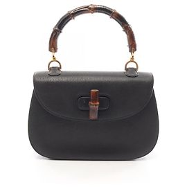 Gucci Bamboo Leather Handbag Black Black