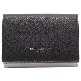 Yves Saint Laurent Tri-Fold Leather Wallet Black White