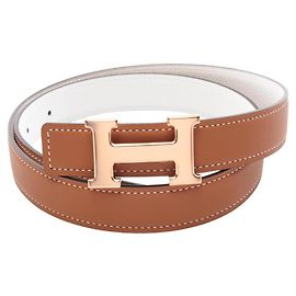 Hermès Cinturón Hermes Constance H-Belt Castaño Rosa Blanco