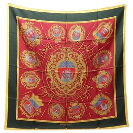 Hermès Hermes Carre 90 Les Armes de Paris Schal Rot Mehrfarben Grün