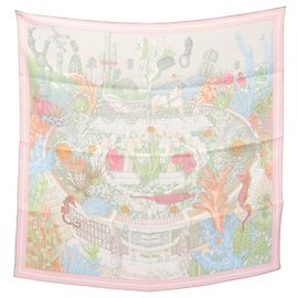 Hermès Hermes Carre 70 Ex-Libris Atlantis Schal Braun Pink Mehrfarben