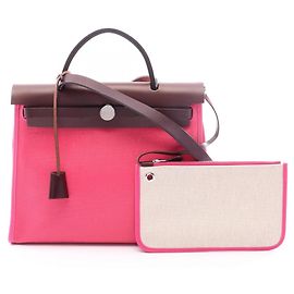 Hermès Hermes Herbag Zip PM Bolsa de mão 2-Way Marrom Rosa