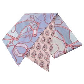 Hermès Hermes Maxi Twilly Coup de Fouet au Bloc Scarf Rosa Azul Multicor