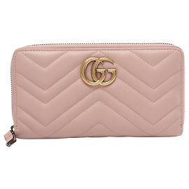 Gucci GG Marmont Pink Leather Long Wallet Pink