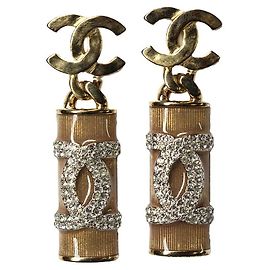 Chanel Brincos pendentes CC strass metal dourado Dourado
