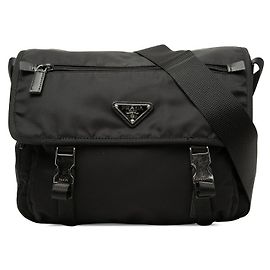 Borsa a tracolla Prada con placca logo triangolare Nero