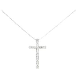 Autre Marque Collana Croce in Oro Bianco Au750 e Diamanti Argento