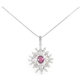 Autre Marque Collier Pt900 Pt850 Rubis Diamant Rouge