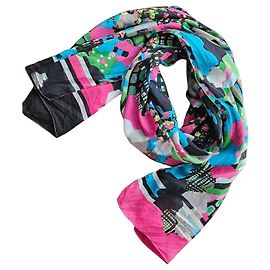 Pañuelo de seda Kenzo estampado floral Negro Rosa Blanco Azul Verde Gris