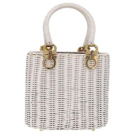 Salvatore Ferragamo Gancini Top Handle Wicker Small Blanco