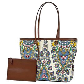 Borsa Tote Etro in tela marrone e bianca Marrone Bianco