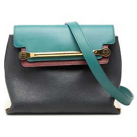 Bolsa de Ombro com Corrente Chloé Claire Multicor Azul marinho