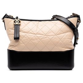 Chanel Coco Mark Gabrielle de Hobo Chain Shoulder Bag Black Beige