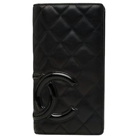 Chanel Cambon Line Black Leather Bi-fold Wallet Black