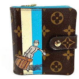 Louis Vuitton Monogram Groom Bi-Fold Geldbörse Braun Blau Monogramm