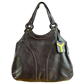 Bolsa de mão Yves Saint Laurent Y-Ligne em couro roxo Roxo escuro