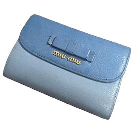 Miu Miu Madras Bicolor Leather Compact Wallet Blue