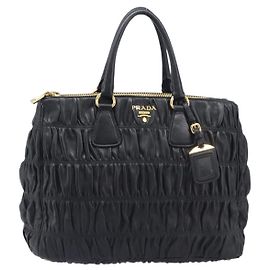 Prada Gaufre Double Zip Convertible Nappa Leather Medium Schwarz