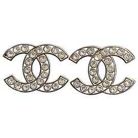 Orecchini Chanel CC Cristalli Metallo Argentato Argento