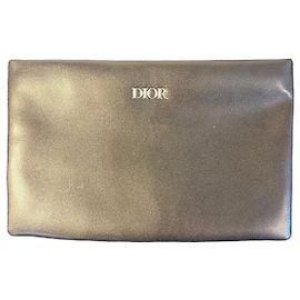 Christian Dior Black Leather Pouch Clutch Black
