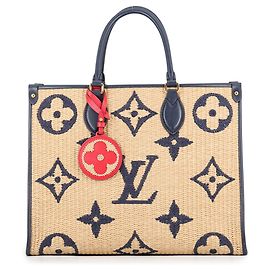 Borsa Tote Louis Vuitton Monogram Raffia OnTheGo MM Blu