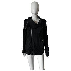 Rick Owens Giacca in Pelle Nera Biker Nero