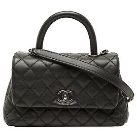 Bolsa Chanel Mini Quilted Caviar Coco Top Handle Bag Satchel Preta Preto