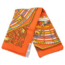 Pañuelo de seda Orange Hermès Dies et Hore 45 Handkerchief Naranja