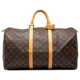 Brown Louis Vuitton Monogram Keepall 50 Travel Bag Brown