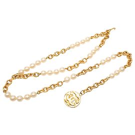 Cintura a catena Chanel CC bianca placcata oro e perle finte Bianco
