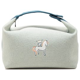 Borsa beauty Hermès Large Toile Bride A Brac Cabriole Case Blu Blu