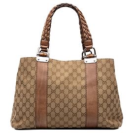 Gucci Medium GG Canvas Bamboo Libeccio Tote Beige Beige