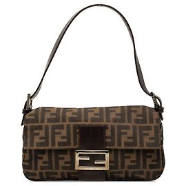 Borsa a spalla Baguette Fendi Zucca Canvas Marrone Marrone