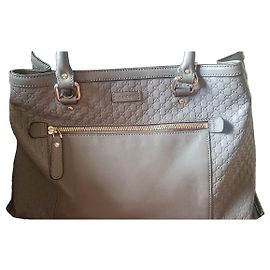 Gucci Micro-GG Embossed Grey Leather Tote Bag Grey