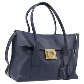Salvatore Ferragamo Vintage Gancini Top Handle Leather Blu navy