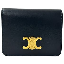 Céline Portefeuille bi-fold en cuir Celine Triomphe Design Noir