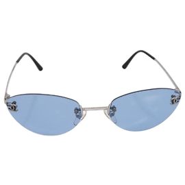 Chanel Logo CC Sonnenbrille Metall Silber Silber