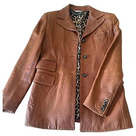 Dolce & Gabbana braune Lederjacke mit Leopardenfutter Braun