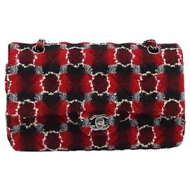 Chanel Classic Timeless Double Flap Quilted Tweed Medium Rouge