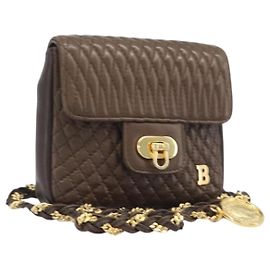 Bally Vintage Chain Quilted Leather Marrom