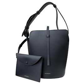 Bolsa de Ombro Bucket em Couro Preto e Verde Burberry Preto Verde