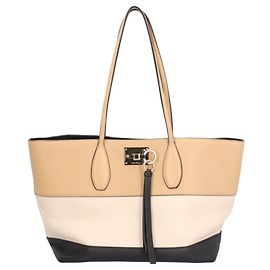 Sac cabas Salvatore Ferragamo Gancini Noir Beige